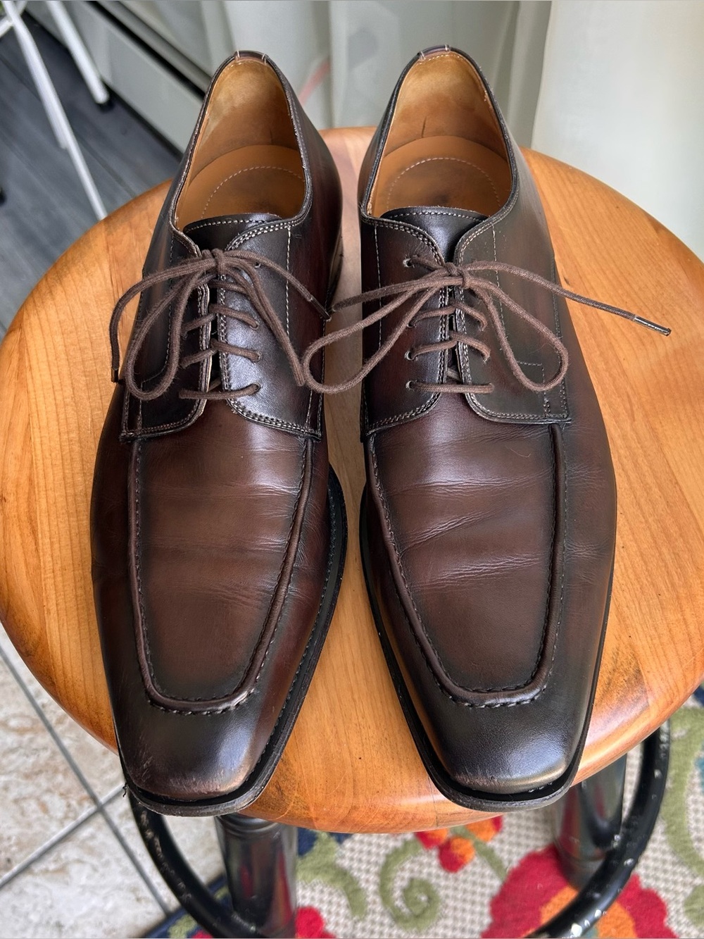 Magnanni Brown Leather Derby Dress Shoes Square Toe Lace Up Made in Spain 9.5